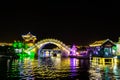 Qingming riverside in Kaifeng, known as Ã¢â¬ÅShui XiÃ¢â¬Â, is beautifully lighted a night.